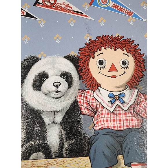 Raggedy Andy Painting Canvas Framed Panda Bear Chicago Cubs Yankees Cardinals - Picture 3 of 8
